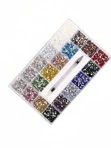 21 piezas de strass redondos de vidrio de alta calidad con parte posterior plana, colores surtidos - Multicolor - Ver 3