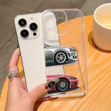 1 pieza Funda de teléfono con patrón de carreras en negro & plata compatible con teléfonos Apple - Multicolor - Ver 2