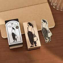 JotBox 木製印章角色素材，休閒時光用，剪貼簿拼貼裝飾 DIY 材料，兒童印花，復古印章 - 閒暇時光木質印章 - 查看 17