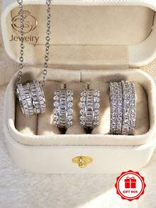 4pcs Luxurious Cubic Zirconia Ring, Necklace, Earrings Jewelry Set With Gift Box, Designed For Women, Suitable For Wedding, Engagement, Anniversary, Party, Jewelry, Valentine's Day Gift And Other Occasions - 1# - View 5