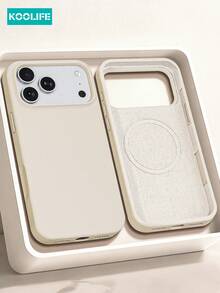 Koolife Beige Liquid Silicone Magnetic Phone Case, TPU Material, MagSafe Fit, Scratch And Drop Protection, Compatible With Apple 17/17 Pro/17 Pro Max/16/15/14/13 - White - View 4