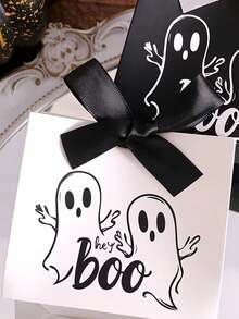 10 piezas/1 pieza Bolsas de regalo de papel con tema de Halloween "Hey Boo", bolsas de regalo con patrón de fantasmas, adecuadas para fiestas de Halloween, eventos temáticos, truco o , fiestas de disfraces y reuniones con temática vintage - Talla única - Ver 8