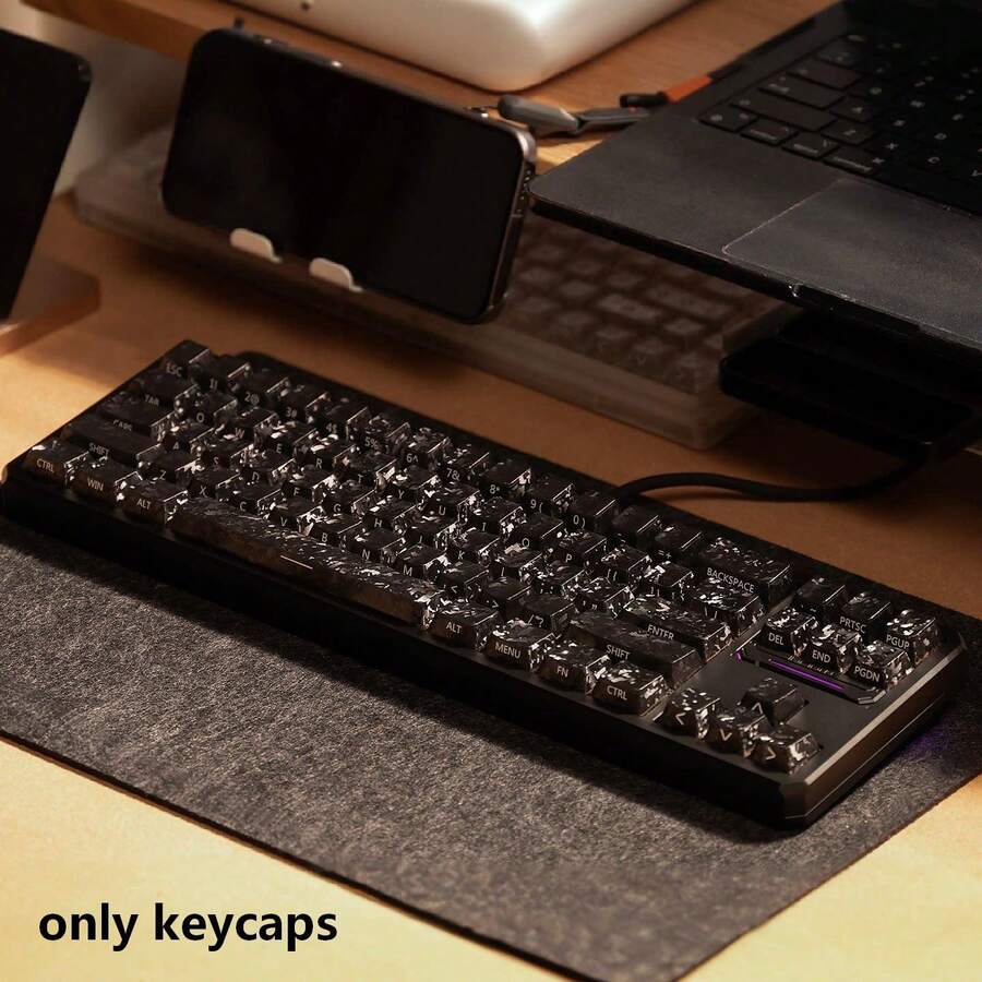 118 Keys Black Carbon Fiber Side-Printed Keycaps Ice Carbon Texture Translucent PC Material Mechanical Keyboard Keycaps Original Height Keycap Set Compatible With 61/64/68/75/84/87/96/100/104 - View 1