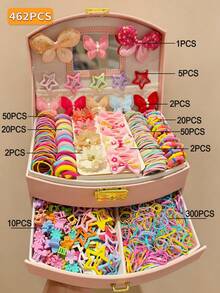 462pcs/Set Colorful Girl Hair Accessories Combination Set, Sweet Bow Hair Clips, Cute Flower & Star Side Clips, Mini Flower Claw Clips, Macaron Fresh Color Palette, Simple Candy Color Hair Ties & Rubber Bands, Versatile Daily Braiding & Photo Props For Girls (Random Style & Color) - Multicolor - View 6