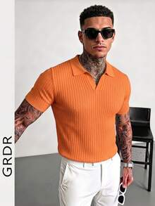 GRDR Men's Summer Knit Sweater, Collared Solid Color Short Sleeve, Suitable For Summer Outings, Fashion Essential - Orange - View 3