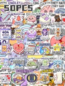 50Pcs Low Energy Mental Health Meme Stickers, Funny Introvert Anxiety Cartoon Sarcastic Text Decals, Ideal For Journaling, Water Bottle, Laptop, Scrapbook & Teen Stationery Gifts - 7*6*1 - View 8