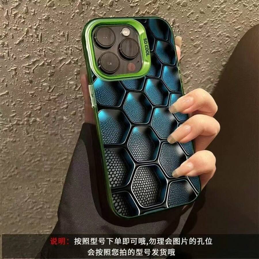 Tech Grid Is Suitable For Apple 16Pro Phone Case, 16Pro New Model, 14Pro Premium, 17Pro Personalized - 彩銀殼-綠色-科技方格 - 查看 1