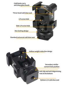 3-Way Cold Shoe Extension Mount 1 To 3 Cold Shoe Adapter Bracket Compatible With Camera Cage DSLR Mirrorless Camera, Hot Shoe Expander For Fill Light Microphone Photography Accessories - View 4