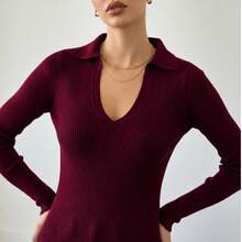 Long-Sleeved Polo Shirt In Modal Knit, New Winter Collection. - Redwood - View 2