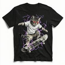 Zombie Cat Skater Undead Horror Graphic T-Shirt Skateboard Spooky Scary Tee Tshirt Graphic T Shirt Tops For Women - Black - View 4
