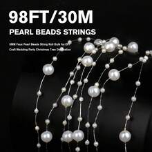 98FT Pearl Beads String Garland, 8mm 3mm Ivory Faux Pearl Beads Roll Strand Bulk Wedding Party Flower Decoration - White Star & Pearl - View 4