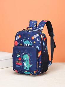 1pc Mini Cartoon Dinosaur Pattern Backpack, Random Print Position - Cosmic Blue Dinosaur Blue - View 2