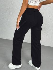 GILIPUR Pantalones anchos casuales de pierna recta y suelta con múltiples bolsillos, de estilo retro elegante, de moda callejera para primavera, estilo Y2K para mujer - Negro - Ver 9