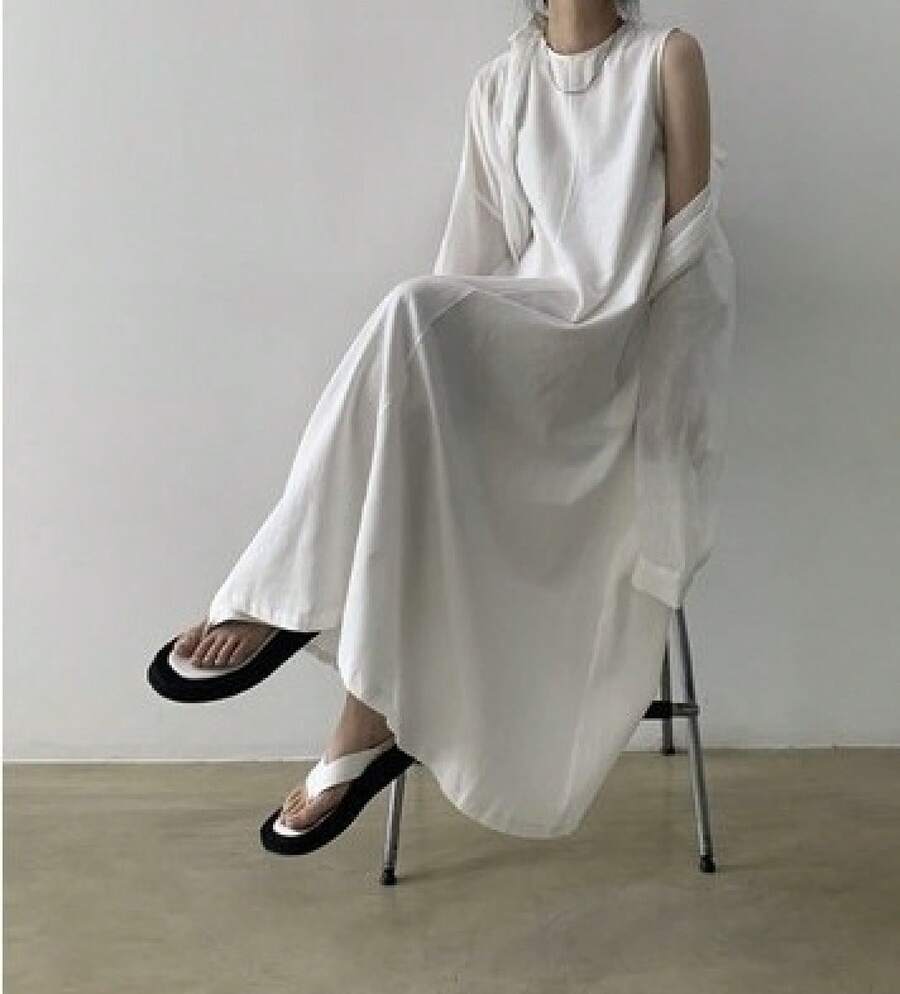Long Linen And Cotton Dress, Loose Fit, Sleeveless, Pumpkin Color. - White - View 1