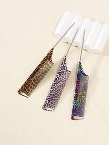 1 pieza Peine de cola puntiaguda profesional, peine de cola puntiaguda con aguja de acero con estampado de leopardo, peine de sección antiestático para teñir el cabello, accesorio de peluquería - Multicolor - Ver 1