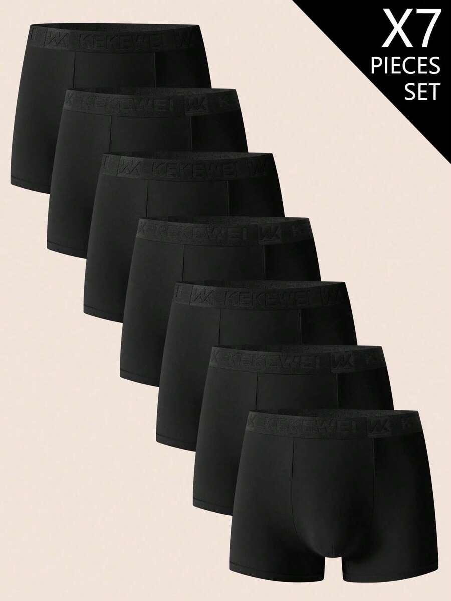 Set Of 7 Simple And Comfortable Boxer Briefs For Men - Black - View 1