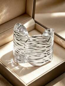 1 pieza Brazalete de concha grande dorado, ajustable, joyería de oro que no se desvanece, chapado en oro de 18k, adecuado para vacaciones, moda elegante, fiesta y accesorios de uso diario - SZ111 - Ver 9