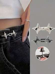 10 Pairs Star-Shaped Denim Belt Clips, Adjustable And Reusable Denim Buckles, Sweet Street Style, Hand Washable, Suitable For Weddings, Parties, Beach, Casual And Sports Occasions, No Feathers, Non-Woven Fabric Material, Rhinestone Decoration, Fashion Four-Pointed Star Waist Clips, Essential Denim Belt Accessory, Adjustable From Large To Small, No Drilling Required. - Star - View 1