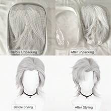 Anime Game Cosplay Grey Synthetic Wig Short Straight Men Fluffy Heat Resistant Wig For Daily Party - Light Grey - View 9