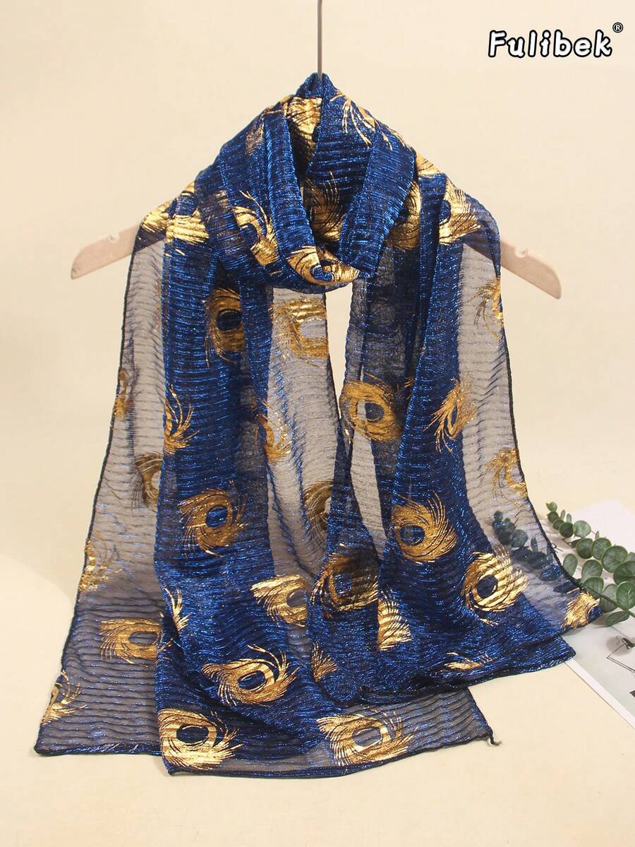 1件女款四季通用新款金箔亮面絲綢圍巾披肩頭巾 防曬沙灘巾 Abaya,適合海灘度假與日常生活,為您的風格增添亮點 - 寶藍色 - 查看 1