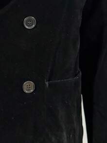 男士天鵝絨雙排扣西裝外套，休閒正式翻領夾克，適合婚禮與晚宴派對 - 黑色 - 查看 4