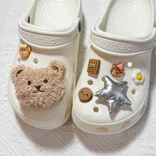 7pcs Cute Teddy Bear & Star Pattern Shoe Charms, With Exquisite Holes, Suitable For Summer Slippers, Sandals, Women's Gift - Brown - View 2