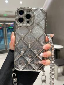 1 buah Casing Ponsel Kulit Rantai Berlian Imitasi Berlapis Elektrolit Motif Leopard Berkilau Payet Lembut Kompatibel Dengan iPhone 17/16/11/11 Pro/11 Pro Max/12/Phone 12 Pro/11 Pro Max/12/12 Pro/12 Pro Max/13/13 Pro/13 Pro Max/14/14 Pro/16 Plus/14 Pro Max/15/15 Pro/15 Plus/15 Pro Max/Penutup Pelindung - Casing ponsel dan tali gantungan berwarna perak - View 14