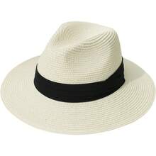 Sombrero de paja de ala ancha para mujer Lanzom, estilo Panamá, enrollable, para playa, con protección solar UPF50+ - Rojo - Ver 11