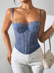 Fashionable Seamless Bra With Thin Straps, Sexy Strapless Tight Lace Crop Top - Army Green - View 12