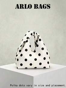 Bolso Tote Casual con Lunares, Adecuado para Estudios en el Campus, Viajes Cortos de Compras, Sesiones de Fotos en el Césped, Color Crema Claro Combina con Tejidos, Faldas Largas, Sudaderas Holgadas, Lunares Minimalistas Elegantes y Versátiles, Ligero y Cómodo para Uso Prolongado sin Carga en los Hombros. - Blanco - Ver 1