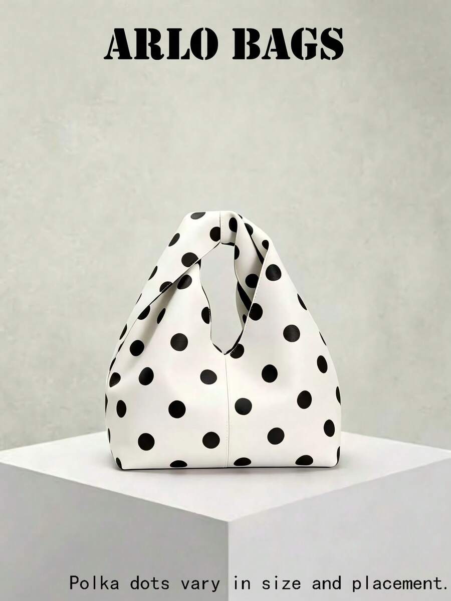 Bolso Tote Casual con Lunares, Adecuado para Estudios en el Campus, Viajes Cortos de Compras, Sesiones de Fotos en el Césped, Color Crema Claro Combina con Tejidos, Faldas Largas, Sudaderas Holgadas, Lunares Minimalistas Elegantes y Versátiles, Ligero y Cómodo para Uso Prolongado sin Carga en los Hombros. - Blanco - Ver 1