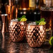 CINEYO 1 Stück / 2 Stücke / 4 Stücke 11,84 Unzen Reine Kupfer Diamant-Muster Hufeisen Tassen Kaffeetassen Hammer-Muster Moskau Hufeisen Tasse Kaltgetränk Kaffee Cocktail Tasse Metallgriff Geeignet für Bars, Partys, Vatertagsgeschenke, Tassen, Gläser Trinkwasserflasche - Verschiedenfarbig - Übersicht 6