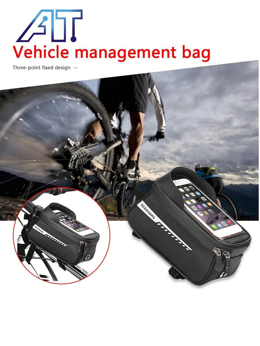Bicycle Front Frame Bag Strap Touchscreen Sun Visor Bicycle Storage And Phone Holder Suitable For Mountain Bike Front Frame Bag Strap TPU Touchscreen Sun Visor And Rain Cover (Fits Phones Under 7 Inches) - Black - View 1