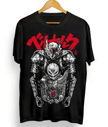Camiseta Vintage de Anime: Diseño Gráfico de Espadachín Negro y Caballero Calaverado - Negro - Ver 3