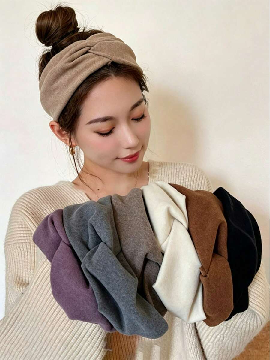 1pc Minimalist Solid Color Knotted Wide Headband For Women, Daily Sports Hair Tie, Fashion Hair Accessory