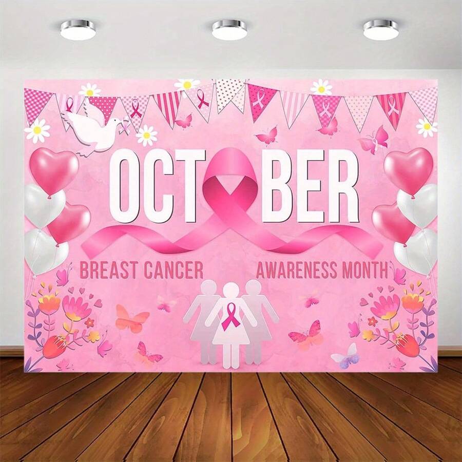 Breast Cancer Awareness Banner Breast Cancer Decoration Pink October Breast Cancer Awareness Month Logo Photography Background Hope Faith Strength Ribbon Photo Backdrop - 12 - View 1