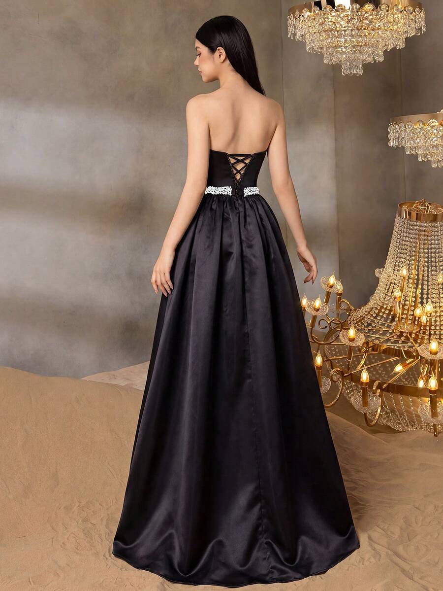 ALISA&LEO Teen Girl Beaded Strapless Evening Gown, Suitable For Prom, Banquet, Dinner Party And Debut Ball And Other Formal Occasions - Black - View 1
