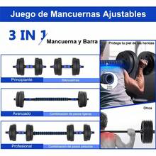 Kit de Mancuernas Ajustables 10kg, Set de Pesas y Mancuernas 6 en 1 para Ejercicio en Casa, Incluye Barra Recta, Pesas Rusas y Accesorios, Ideal para Gym en Casa y Fitness - Azul - Ver 3