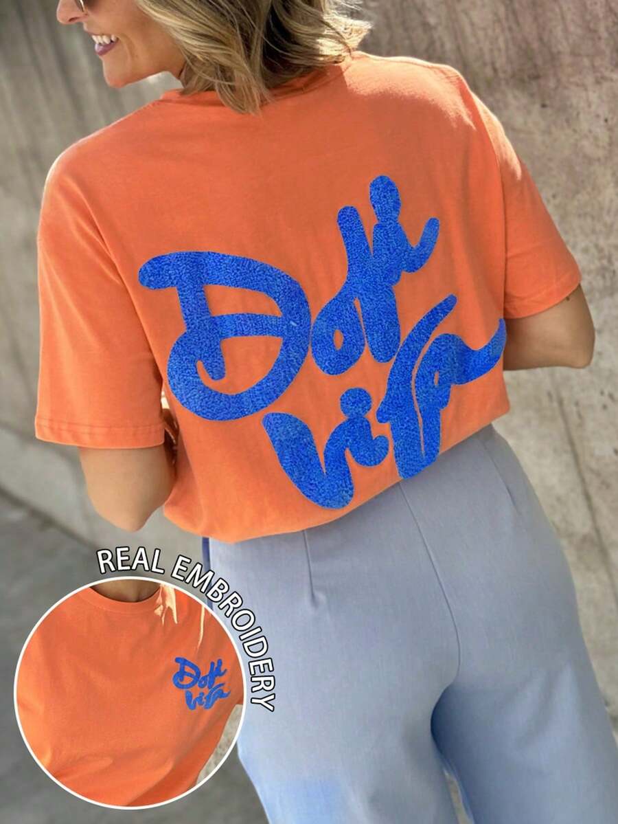DrmWander Women's T-Shirt, Short Sleeve Graphic Tee, Casual Street Style, Cute Summer Top - 橘色 - 查看 1