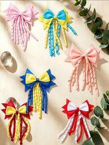 2 pièces/Set Pinces à cheveux nœud ruban étoile, pinces à cheveux à franges bouclées, convient aux adolescentes, accessoires de compétition de pom-pom girl, pinces à cheveux décontractées quotidiennes cadeau - Multicolore - Voir 3