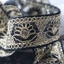 1/5"復古金色刺繡蕾絲飾邊，復古花卉提花縫製緞帶，適用於洋裝、衣物、包包、窗簾手工藝裝飾，適合DIY服飾、縫紉與初學者 - 多色D - 查看 10