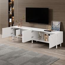 TV Stand/Living Room Side Table With Curved Lines In Three Dimensions, Four Doors, Two Separate Storage Compartments, Metal Legs. - 白色 - 查看 4