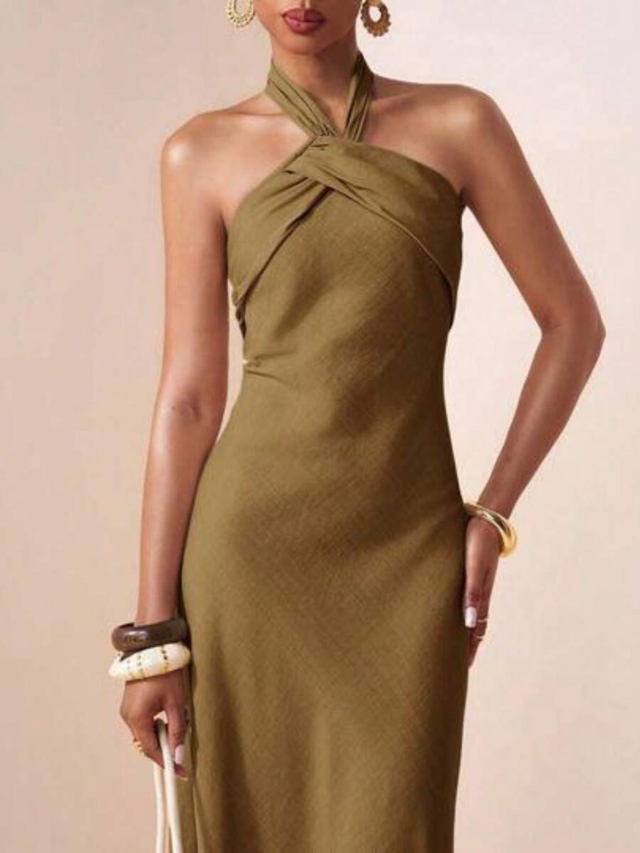 Women Midi Dresses - Whole Grain Coffee - View 1
