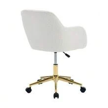 002 - Modern Swivel Office Chair In Plush-Effect Fabric, Height Adjustable, 360° Swivel, Gold Legs, For Office And Home Office, White - Ivory White - View 4