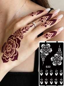 3er/Set Hana handgezeichnete Cut Out Tattoo-Schablonen, Blumenmuster Nagelkunst Tattoo - sexy Blumenmuster, geeignet für Hände, DIY Malen, Tinte, wiederverwendbare Mehndi Design Vorlagen Aufkleber - Schwarz - Übersicht 5