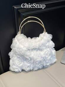 Descuento por Tiempo Limitado, Elegante Bolso de Noche con Diseñde Rosa, Bolso de Mano para Fiesta Formal de Mujer, Bolso de Hombro para Chica Dulce y Delicada, Bolso Tipo Cubo de Coloró - Blanco - Ver 1