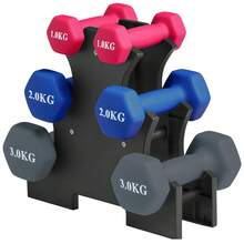 Premium Hex Dumbbell Set With Organizer Rack - 1kg, 2kg, 3kg Pair Set - Soft Touch Non-Slip Grip For Strength Training & Toning - Space Saving Design - 1kg, 2kg, 3kg - View 1
