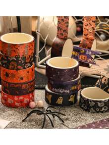 24/6pcs Halloween Washi Tape Set, Pumpkin Ghost Bat Tombstone Pattern Decorative Masking Tape, Vintage Halloween Themed Craft Tape For Journal Scrapbook Gift Wrapping Halloween Party Decor Supplies, Halloween Decoration, Halloween DIY Handicrafts, Halloween Party Supplies - Multiple Styles - View 6