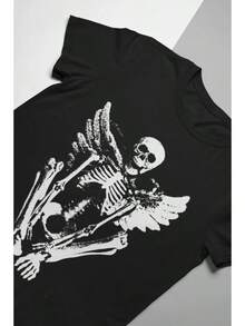 Estética Alternativa de Ropa Nu Goth - Camiseta Gráfica Unisex de Estilo Grunge Oculto y Angelical - Negro - Ver 3