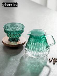 choxila 1pc Gradient Color Glass Pour Over Coffee Pot, 700ml Glass Sharing Coffee Pot With Glass Coffee Filter And Wooden Base, Home Or Office Coffee Pot Set - Green Gradient Sharing Pot - View 7